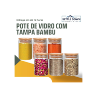 Kit 6 potes de vidro com tampa de bambu herméticos redondos 200ml