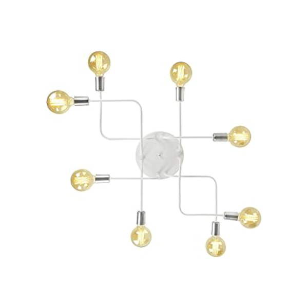 Lustre Plafon Hashtag Branco Com Escovado De 8 Braços