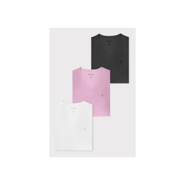 Kit 3 Camisetas Femininas Gola v Polo Wear Sortido