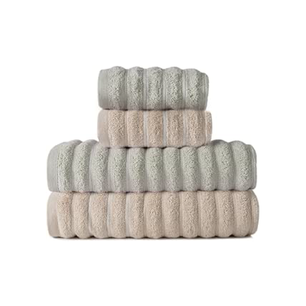 Kit com 4 Toalhas de Banho 100% Algodão Macia Felpuda e Alta Absorção (Bege e Verde)