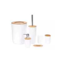 Kit Banheiro Luxo Conjunto Completo 6pçs Bambú Com Lixeira