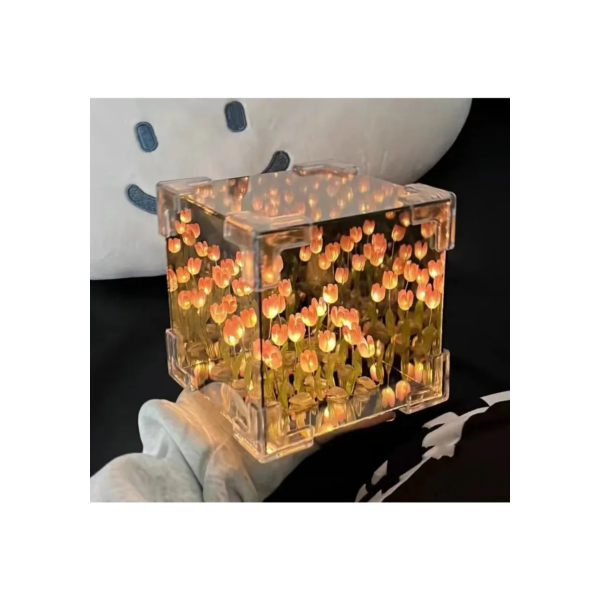 Criativo diy tulipa flor mar cubo tridimensional pequena lâmpada noturna pacote de material para namorada casal namoradas