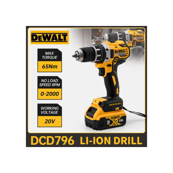 Dewalt chave de fenda 20v sem escova bateria de lítio carregamento elétrico mão broca 13mm pistola broca chave de fenda elétrica ferramenta dcd796