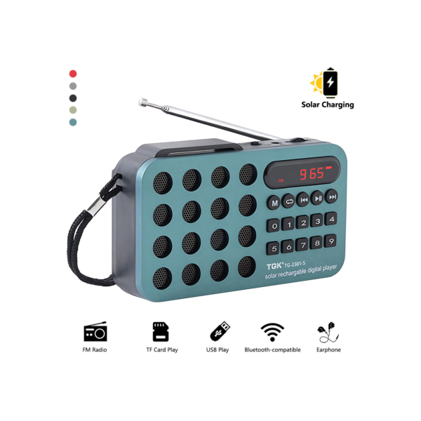 Rádio fm portátil recarregável mini solar bluetooth sem fio alto-falante suporte usb tf cartão mp3 leitor de música com receptor de rádio fm
