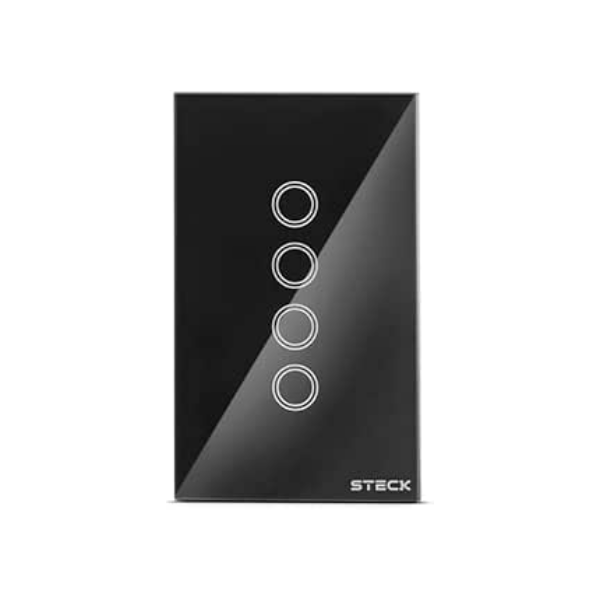 Steck, Interruptor Inteligente 4×2”, Touch Wi-Fi Steck Ambiente Conectado, 4 Módulos, Bivolt, Preto