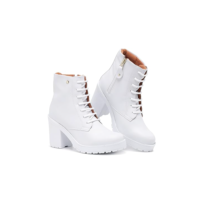 Bota Feminina Cano Curto Fashion Salto Alto Tratorado Confortável (36, Branco)