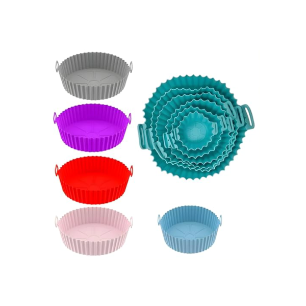 Kit 6 fôrmas Silicone De Tamanhos Diferentes | Antiaderente, Reutilizável, Com Alça | Ideal Para Air Fryer, Forno e Microondas - Cores Sortidas