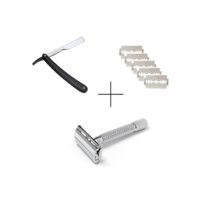 Kit Navalha Barbeiro Profissional + Aparelho de Barbear Retrô Clássico + 5 Lâminas Aço Inox