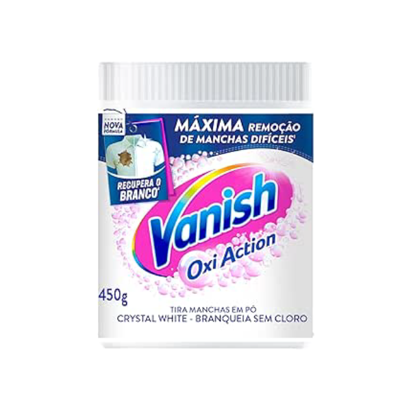Vanish Tira Manchas Em Pó Crystal White Oxi Action 450G Para Roupas Brancas