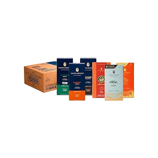 Pack Café Santa Monica Cápsulas Gourmet Santa Monica - Intenso, Tradicional, Orgânico, Baunilha, Caramelo e Nutty Bavarian 60 capsulas Compatível Com Nespresso