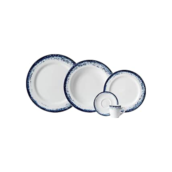 Serviço de Jantar e Café 20 Peças em Porcelana, Decoração Névoa Azul, Porcelana Schmidt