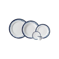 Serviço de Jantar e Café 20 Peças em Porcelana, Decoração Névoa Azul, Porcelana Schmidt