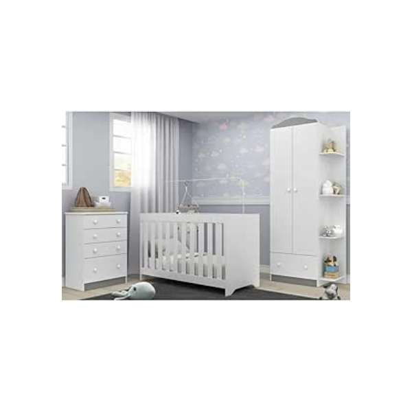 Quarto Infantil Completo João e Maria Multimóveis – Berço 3 em 1 com Colchão Incluso + 3 Anos de Garantia – Branco/Colorido