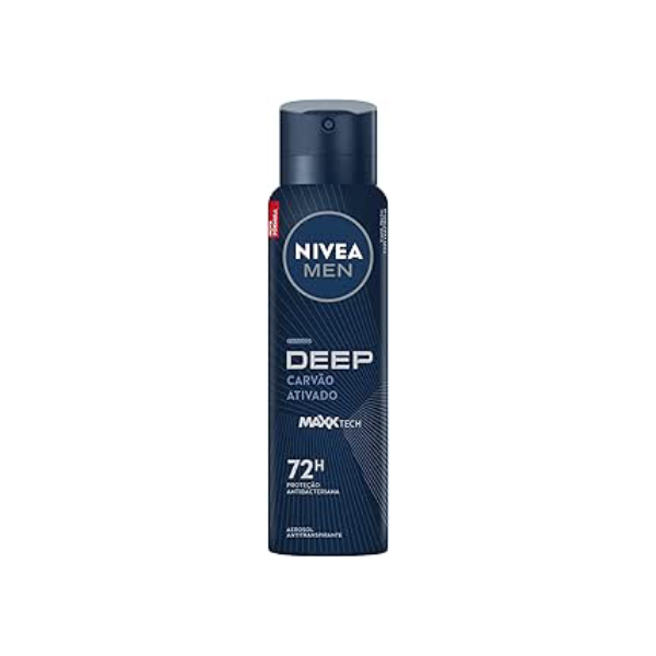 NIVEA MEN Antitranspirante Aerossol Deep Carvão Ativado MaxxTech 150 ml - 72H de proteção antitranspirante com ação antibacteriana.