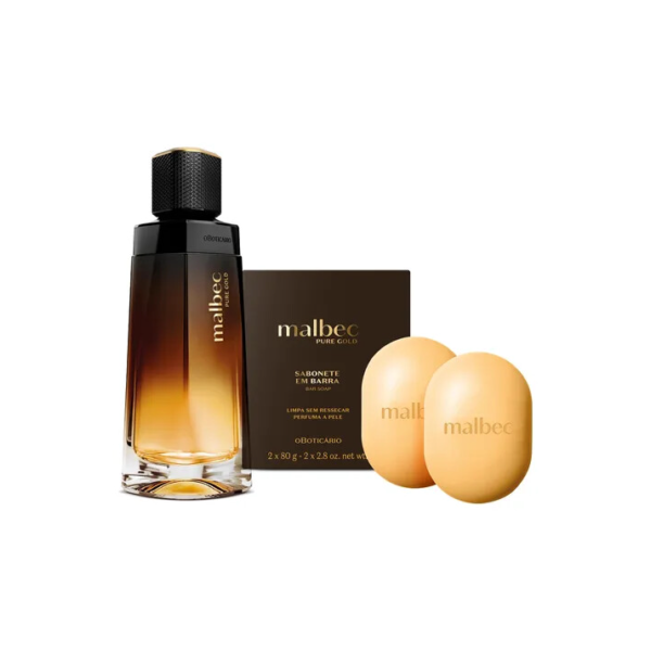 Combo Malbec Pure Gold: Desodorante Colônia 100ml + Sabonete Em Barra 2x80g