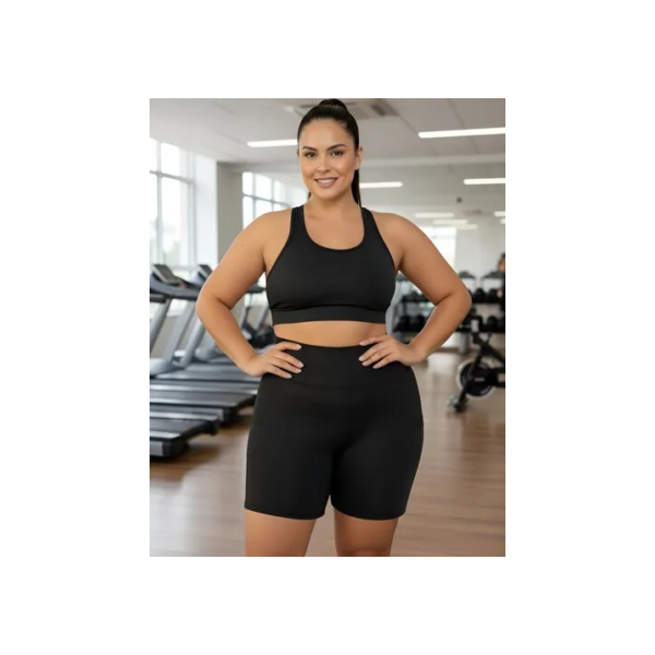 Conjunto Plus Size Top + Bermuda Fitness Academia Treino