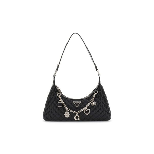 GUESS Bolsa de ombro Everlee com zíper superior, preta, Preto, One Size