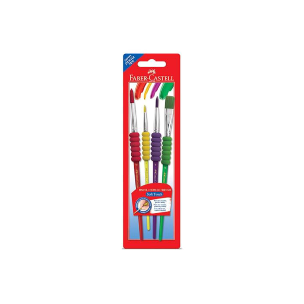 Pincel Soft Touch, Faber-Castell, 181600, Multicor, pacote de 4
