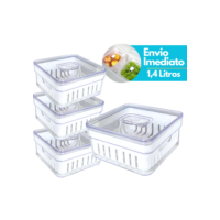 Kit 4 Organizador de Geladeira 1,4 Litros Cesto Com Tampa Multiuso Alimentos Verduras Potes de Salada