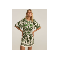 Vestido Curto em Viscose e Estampa Étnica Verde