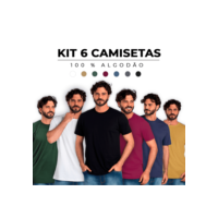 Kit 6 Camisetas Básicas Masculina 100% Algodão Cores Tendência Reforço Ombro a Ombro - Camiseta Masculina Moda Casual