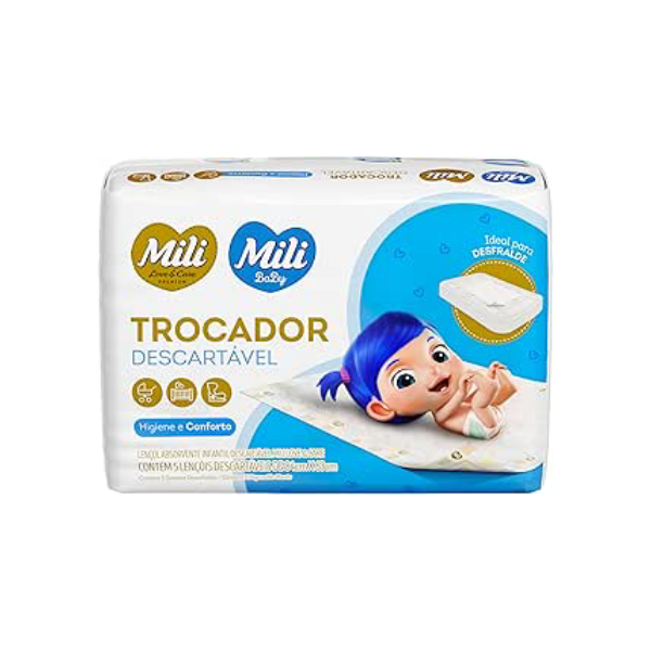 Mili Trocador Lençol Absorvente Descartável - 1 Pacotec/ 5 Lenços Mili