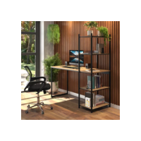 Mesa Escrivaninha Com 5 Prateleiras Vintage Design Laminado Com Preto Madeira E Metal Tons Em Mel Para Home Office Estilo Industrial