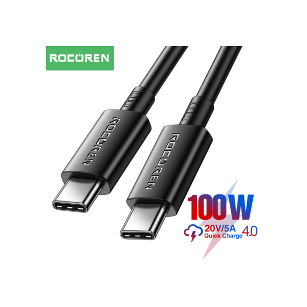 Rocoren-USB Tipo C Cabo de carregamento rápido, USB-C, PD 3.0, Cabo de fio, 5A, USB-C, Tipo C, Cabo para Macbook, Samsung, Xiaomi, POCO, 100W