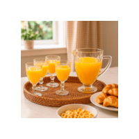 Jogo de Jarra Diamante 1,2L + 4 Taças Cristal Ecológico 330ml Transparente - Bela Flor