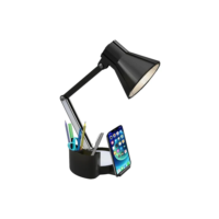 Luminária Articulada Porta Lápis, Caneta E Suporte Celular Cúpula Preto Estrutura Preto Marx Greg 3D