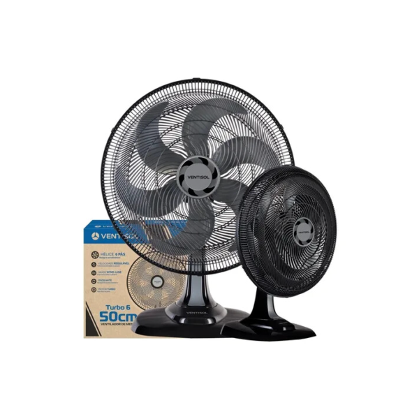 Ventilador Oscilante De Mesa Ventisol Turbo 6 Pás 50cm Preto