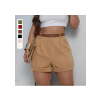 Shorts Feminino Alfaiataria Cintura Alta Estilo Camponesa