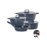 MODA DO CHEF Jogo de Panelas Antiaderrnte 4 Peças Graniflon Azul com Frigideira Caçarolas e Panela Antiaderente Premium, tampa de vidro Leve Fácil de Limpar Ideal para o Dia a Dia