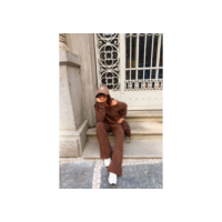 Conjunto Tricot Feminino Fio Mousse Blusa Ombro Caído e Calça Wide Leg Pantalona Estilo Aerolook