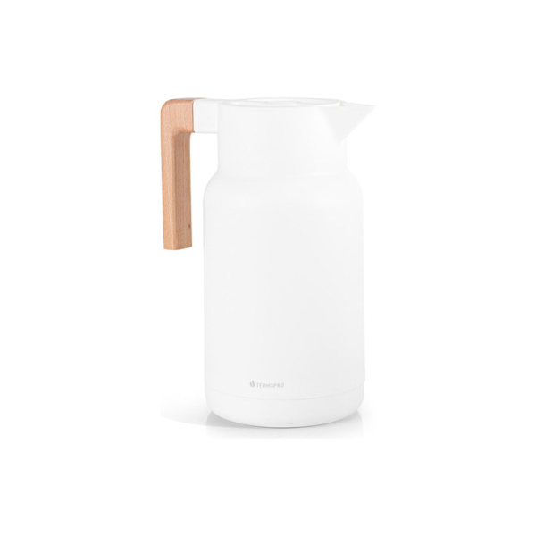 Garrafa Térmica Café Chá Suco Bule Térmico Branco 1 Litro Wood Fashion Termopro