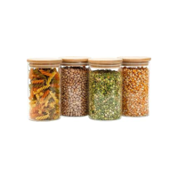 Kit 4 potes de vidro 600ml tampa de bambu herméticos redondos - Tüd