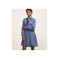 Vestido Curto em Tricoline com Detalhamento de Laise Frontal Azul