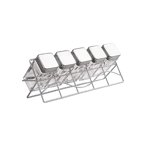 Porta Condimentos de Vidro quadrado Transparente com Suporte 6 Peças, VDR0429, Euro Home
