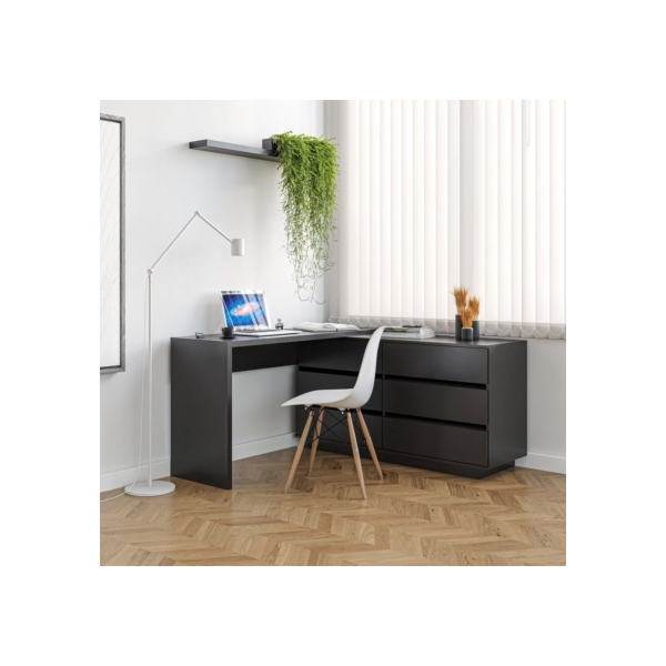 Mesa para Escritório Diretor em L 6 Gavetas Oring Cabecasa Preto