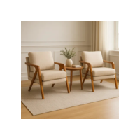 Conjunto 2 Poltronas Mona Luxo Bege Canto Decorativa Madeira