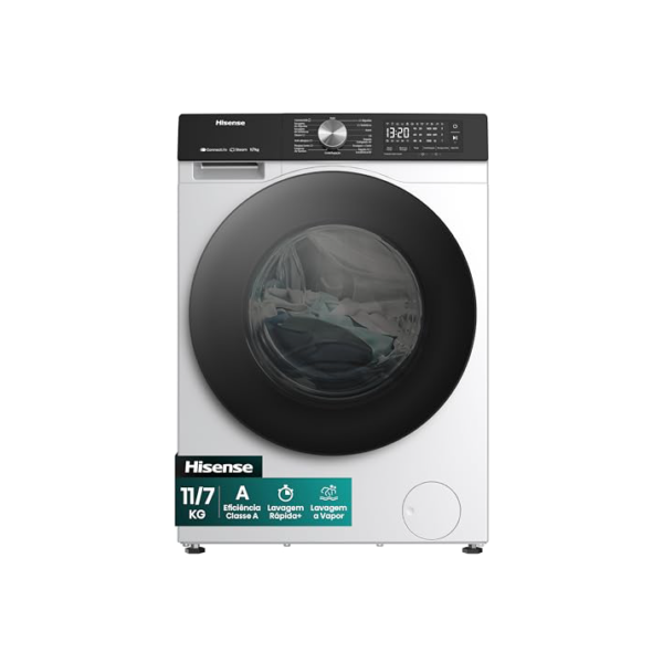 Hisense Lava e Seca, 11kg Lavagem/7kg Secagem, Wi-Fi, Steam, 13 Programas, Motor Inverter, Painel Touch, Branca WD3S11-127V