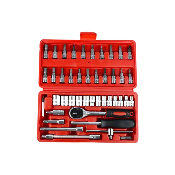 Jogo De Soquete Aco Crv 1/4 Catraca Chave Allen C/ Maleta 46 Vermelho