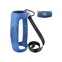Capa de silicone para caixa de som JBL Charge 5 à prova d'água portátil Bluetooth, gel protetor de viagem para pele macia, bolsa de borracha à prova d'água com alça de ombro e mosquetão - azul