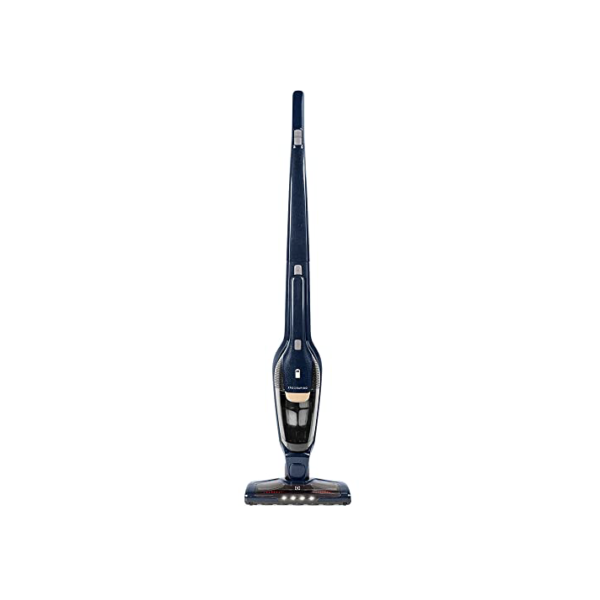 Aspirador de Pó vertical bateria Ergorapido 2 em 1 Electrolux 45 min base recarregamento luz frontal LED pedal limpeza facil da escova rotativa aspira escova capacidade 420Ml ERG28 Bivolt Azul