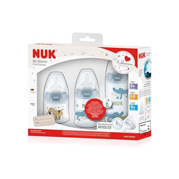 NUK Kit Mamadeira Starter Fc 90 Ml S1/ 150 Ml S1/ 300 Ml S2 Boy - Colorido