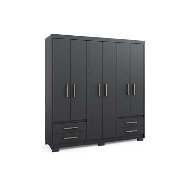 Guarda Roupas Casal 6 Portas 4 Gavetas Primacy Preto Batrol