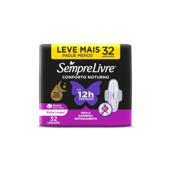 Sempre Livre Absorvente Externo Noturno Plus Noite e Dia Suave 32un Embalagem pode variar