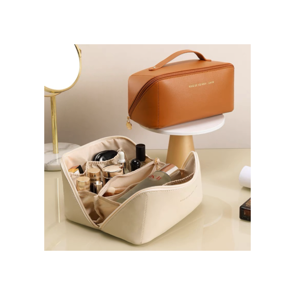 Bolsa De Cosmético De Couro PU Com Grande Capacidade Portátil Viagem Cosméticos Para Viagem