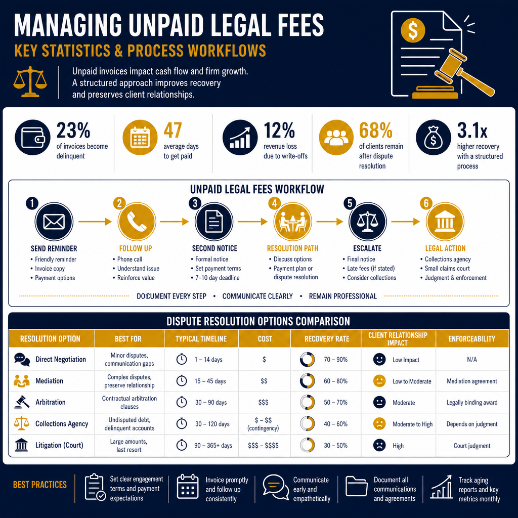 Navigating Unpaid Legal Fees: Challenges for Lawyers - Data Infographic