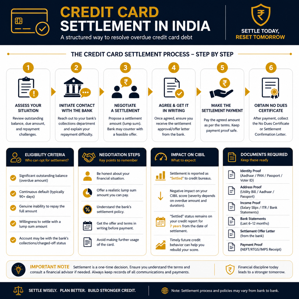 Credit Card Settlement in India: Process, Eligibility, CIBIL Impact and Legal Guidance - Data Infographic